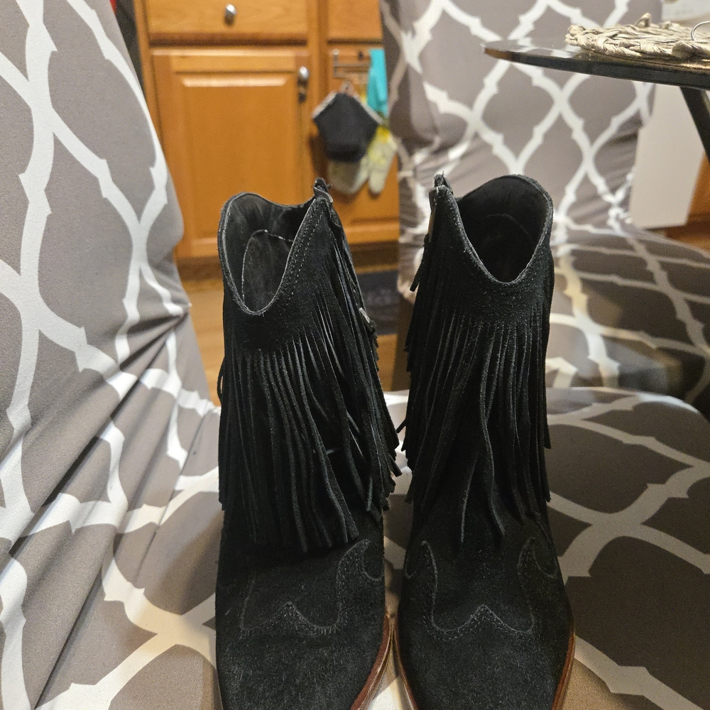 Sam Edelman Black Fringe Ankle Boots